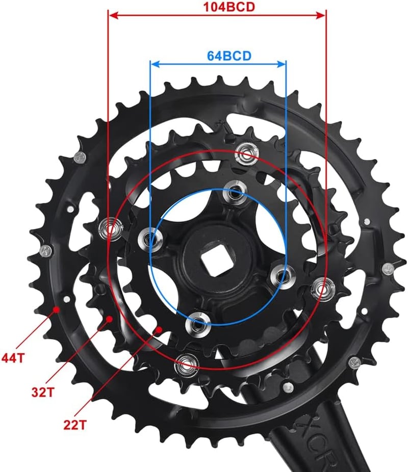 CYSKY MTB Hajtómű 3 Sebességes 44-32-22T 170mm Négyzet Tengelyes Pedálkar Shimano SRAM Kompatibilis