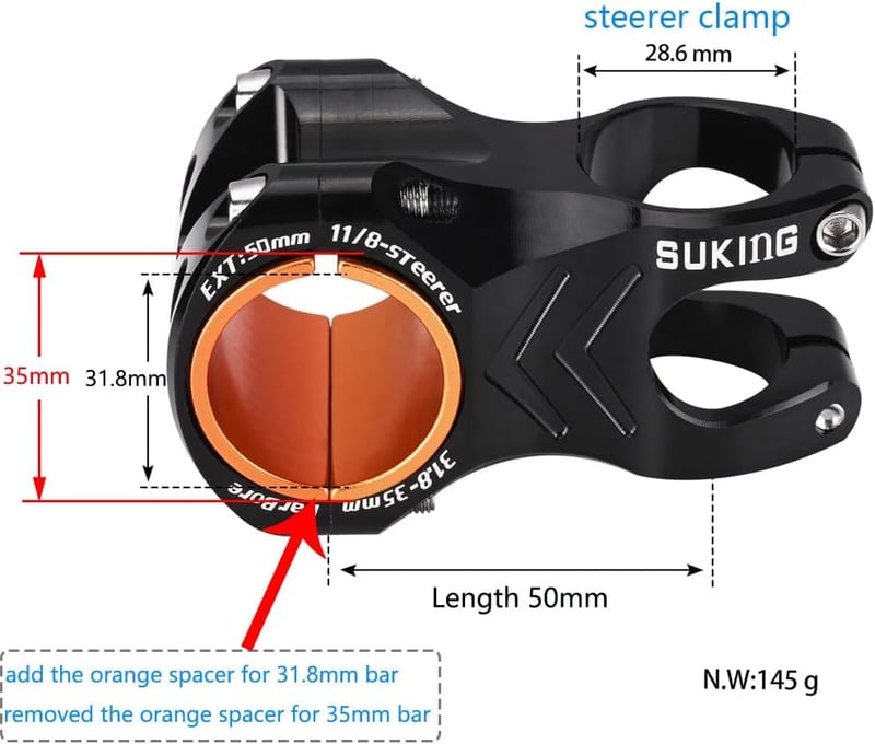 CYSKY MTB kormánycsap szár 31.8 és 35 mm bilincs, 35 vagy 50 mm hossz, emelt kormányadapter országút MTB downhill