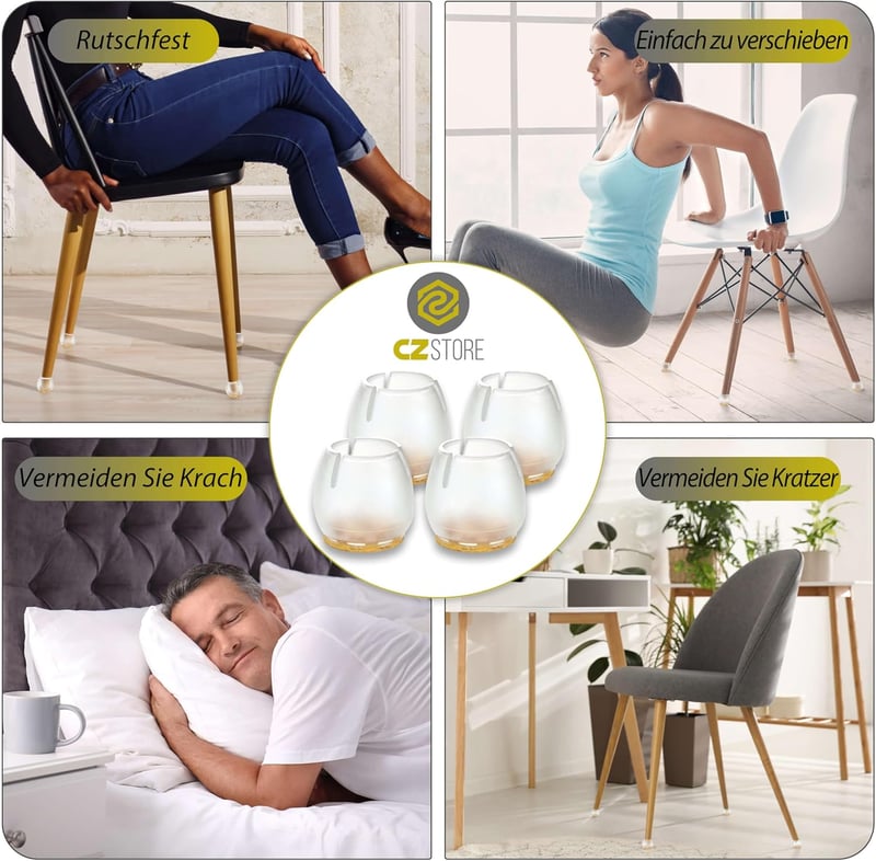 CZ Store® Filc Székláb Védő 40db - 12-16mm Szilikon Bútorvédő Párna Karcolásálló Széktalp Parkettához és Kényes Padlóhoz - Tartós Bútorláb V