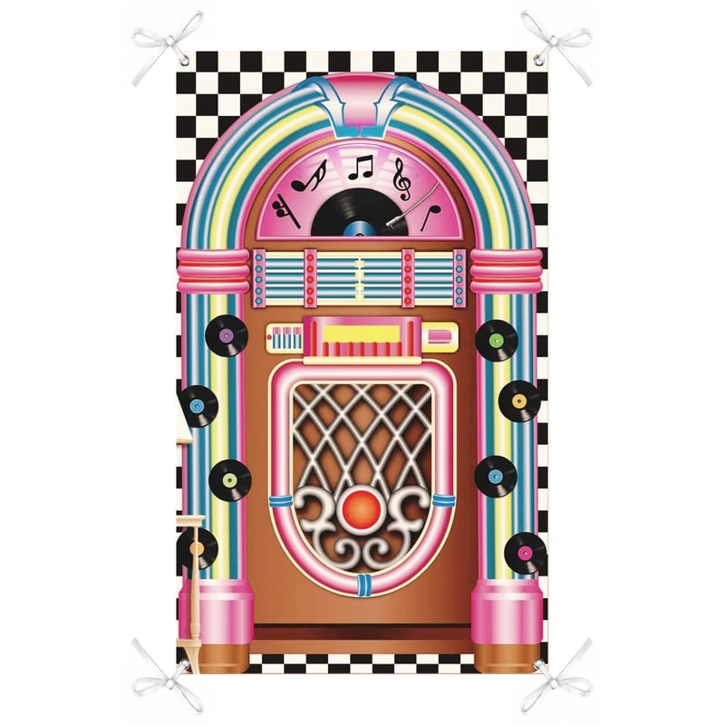 CZAYEFNH Casino ukrasni banner - Dekoracija od vinil ploča u Elvis stilu za rockabilly zabave iz 50-ih - Jukebox banner za partyje i događanja