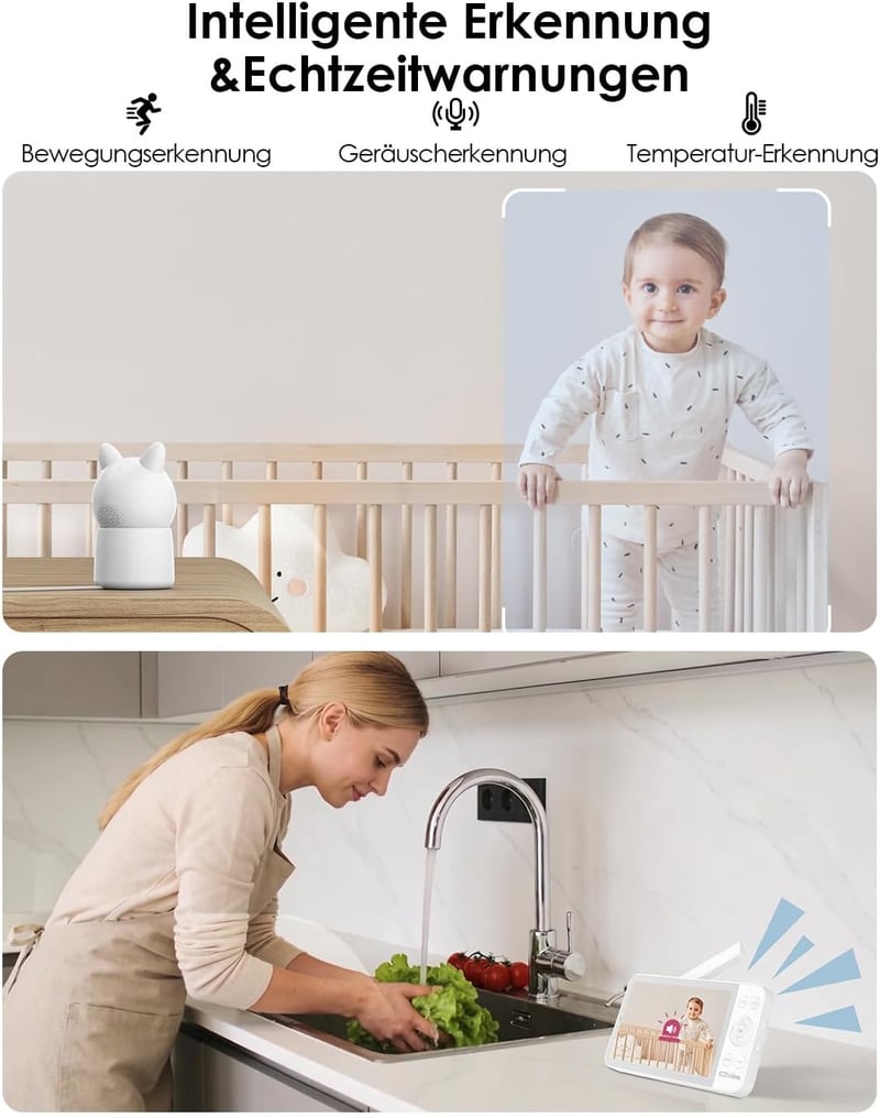 CZEview 2.5K Baby Monitor 5.5" HD Kijelzővel, Éjjellátóval és WiFi App