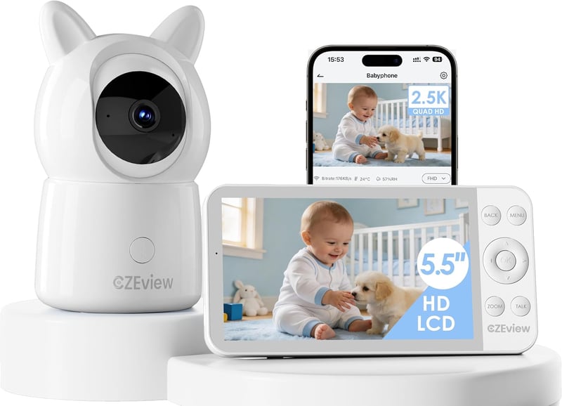 CZEview 2.5K Baby Monitor 5.5" HD Kijelzővel, Éjjellátóval és WiFi App