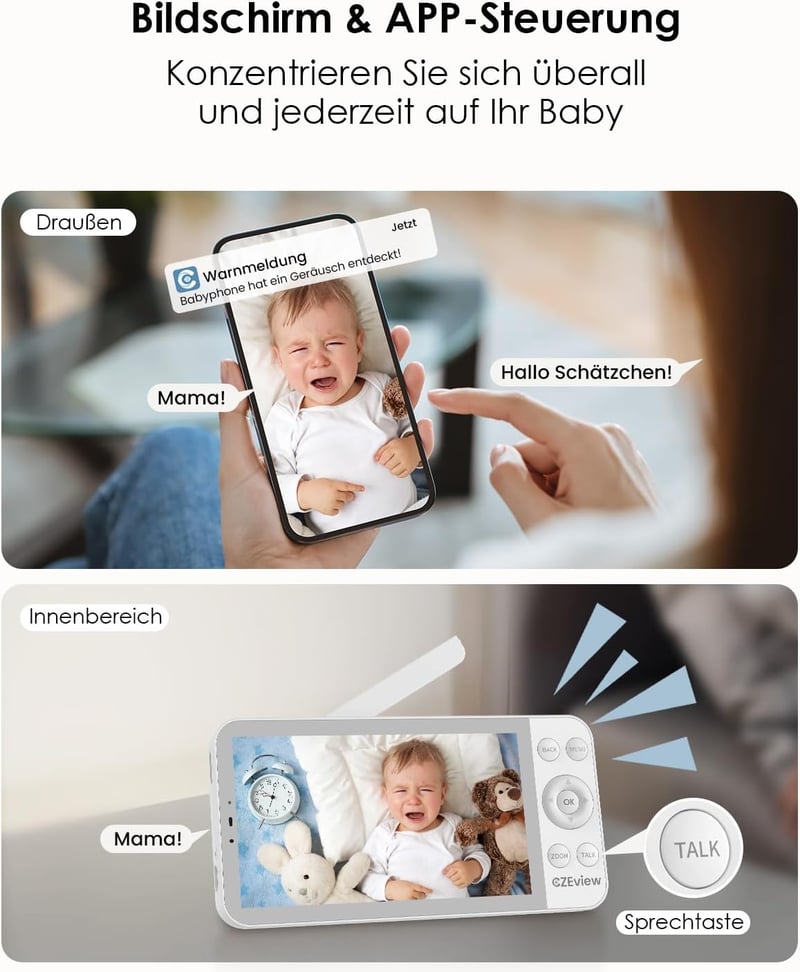 CZEview 2.5K Baby Monitor 5.5" HD Kijelzővel, Éjjellátóval és WiFi App
