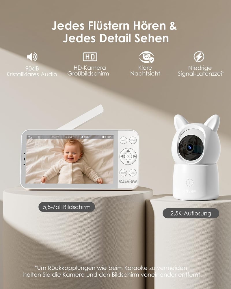 CZEview 2.5K Baby Monitor 5.5" HD Kijelzővel, Éjjellátóval és WiFi App