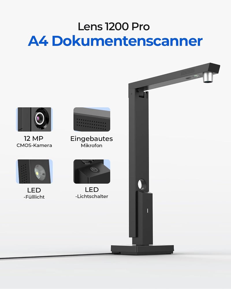CZUR Lens 1200 Pro hordozható dokumentumszkenner 12MP A4 OCR funkcióval