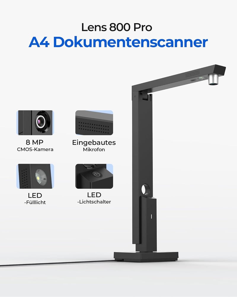 CZUR Lens800 8MP USB dokumentumkamera A4 szkenner tanításhoz