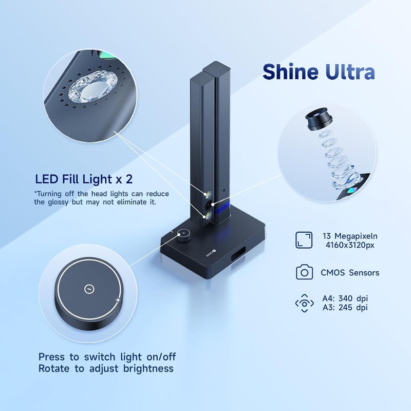 CZUR Shine Ultra A3 hordozható dokumentumszkenner, 13MP, OCR 180+ nyelv