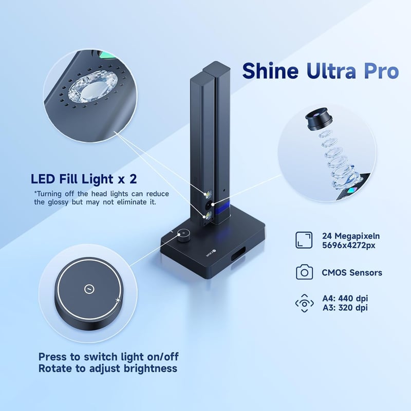 CZUR Shine Ultra Pro 24MP hordozható dokumentumkamera A3 könyvszkenner OCR funkcióval