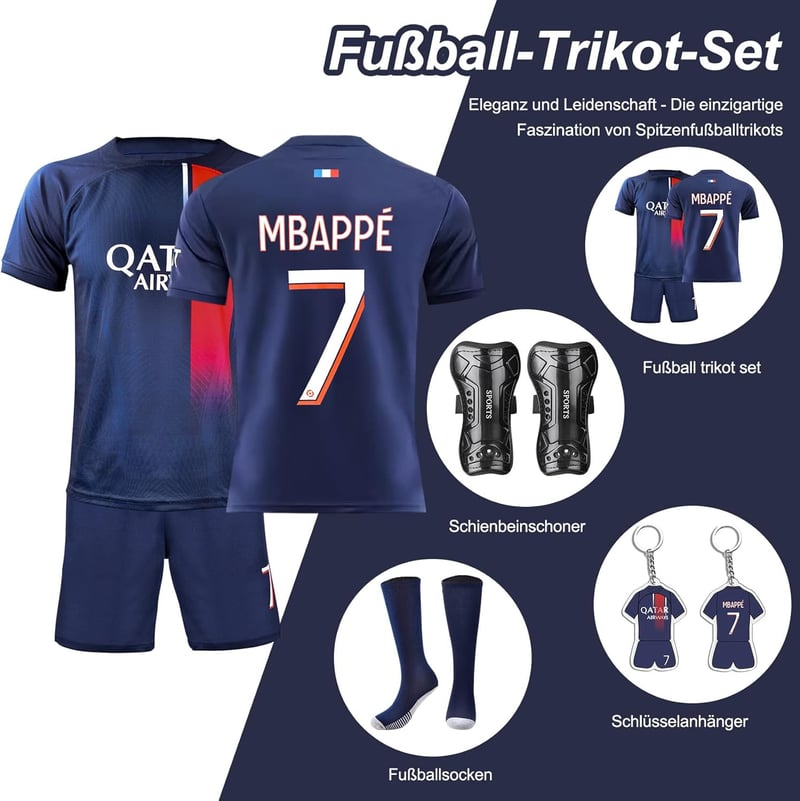 Czzovos Gyerek Focimez Szett 7-es Számmal - Férfi Futballmez Póló Nadrág Zokni Térdvédő Gyerekeknek