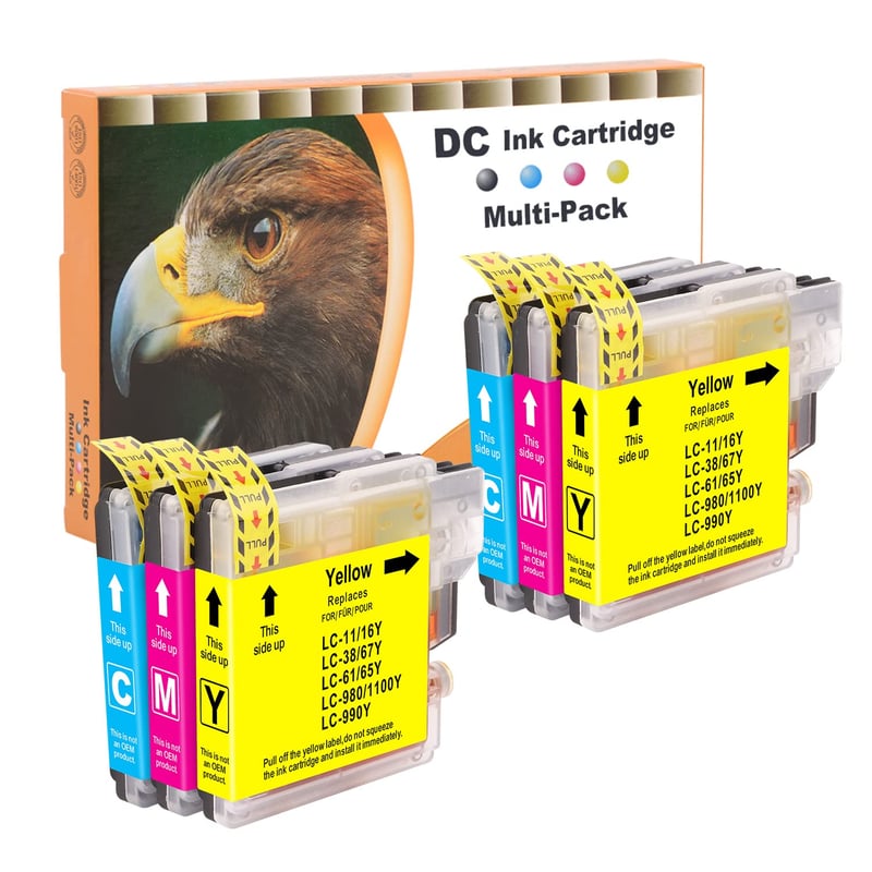6 ks kompatibilných atramentových kaziet D&C pre Brother LC-980/1100 MFC-6890CDW MFC-790CW MFC-795CW MFC-990CW MFC-J615W DCP-185C DCP-383C DCP-385C DCP-387C DCP-395CN DCP-585CW