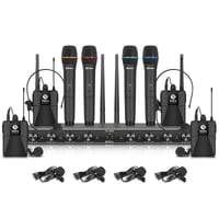 D Debra Audio AU800 Pro UHF 8 csatornás vezeték nélküli mikrofon rendszer, 4 kézi mikrofon és 4 testcsipesz, fém vevőegység karaokéhoz, rend 1