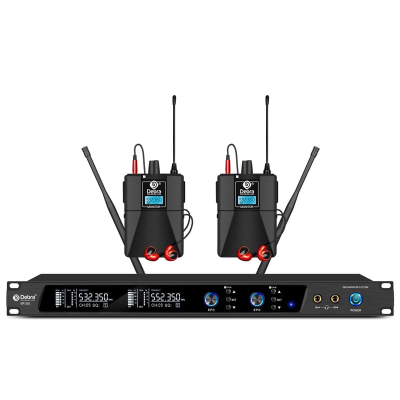 Debra Audio PRO ER-202 UHF Dvokanalni Bežični Sustav Za Nadzor u Uhu s Odašiljačem i Prijemnikom za Pozornicu, Studio, Glazbenike