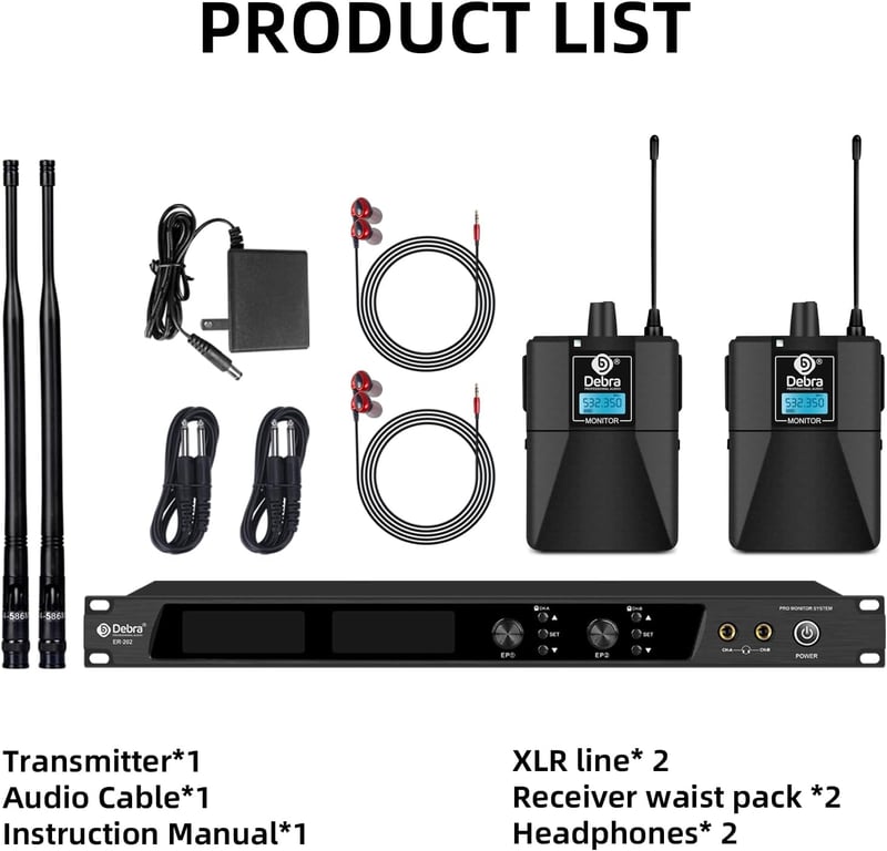 D Debra Audio PRO ER-202 UHF Dupla Csatornás Vezeték Nélküli Fülmonitor Rendszer Adóval és Vevővel Színpadra, Stúdióba, Zenészeknek