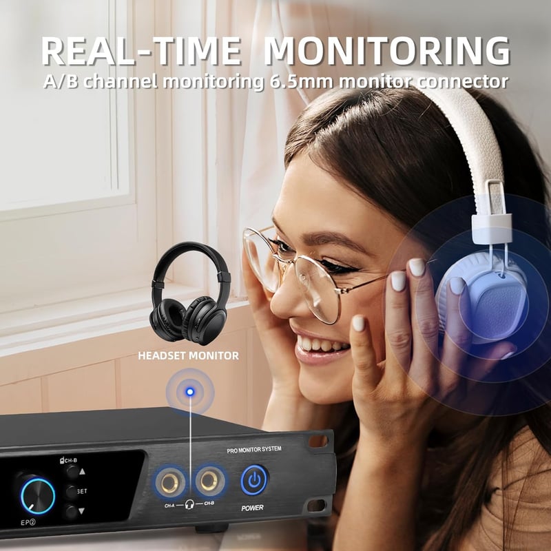 D Debra Audio PRO ER-202 UHF Dupla Csatornás Vezeték Nélküli Fülmonitor Rendszer Adóval és Vevővel Színpadra, Stúdióba, Zenészeknek