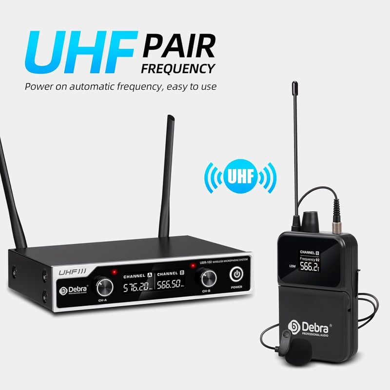 D Debra UBR-102 Vezeték Nélküli Mikrofon Szett - 2 Csíptetős és Fejpántos Mikrofon, 80m Hatótáv, UHF Technológia, Karaoke, Rendezvény, Előad
