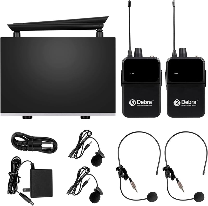 D Debra UBR-102 Vezeték Nélküli Mikrofon Szett - 2 Csíptetős és Fejpántos Mikrofon, 80m Hatótáv, UHF Technológia, Karaoke, Rendezvény, Előad