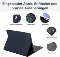 D DINGRICH Bluetooth Billentyűzet Tok iPad 6 5 Pro 9.7 Air 2 1 QWERTZ Német Tolltartó 3