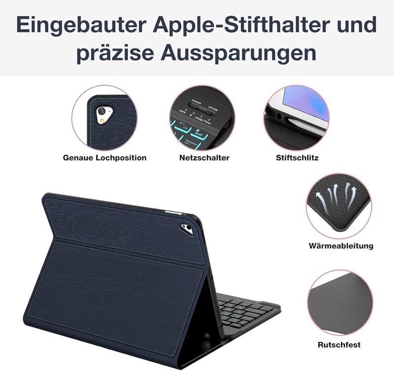 D DINGRICH Bluetooth Billentyűzet Tok iPad 6 5 Pro 9.7 Air 2 1 QWERTZ Német Tolltartó