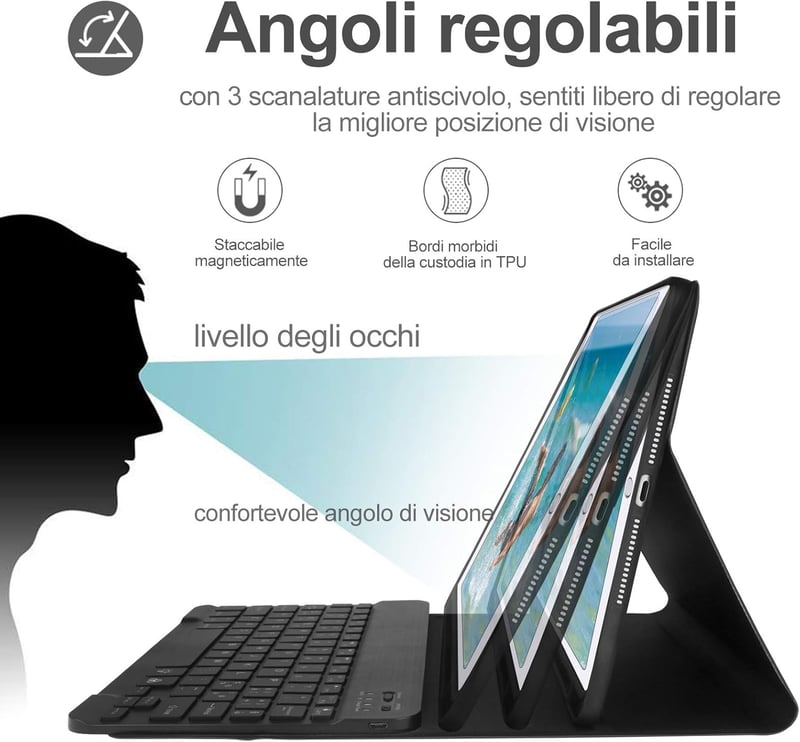 D DINGRICH iPad 9.7 Védőtok Leválasztható Világító Olasz Billentyűzettel Fekete