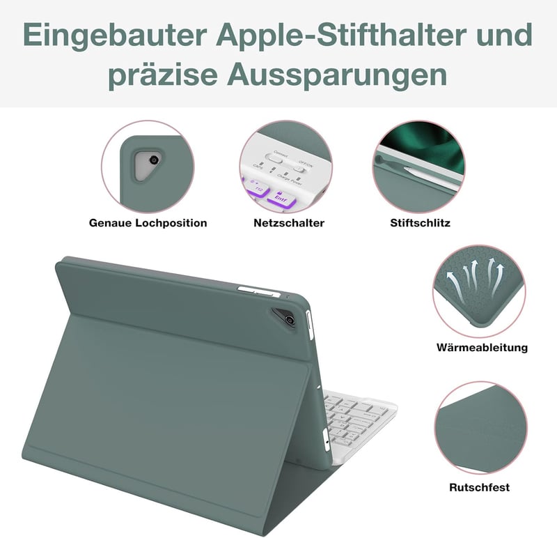 D DINGRICH iPad Billentyűzet Tok QWERTZ Német Vezeték Nélküli Bluetooth Toll Tartó