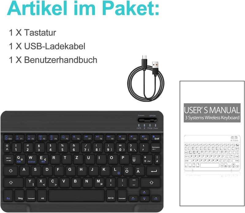 D DINGRICH Vezeték nélküli világító billentyűzet iPad 10/Air 5/Pro 11 12.9 Galaxy Tab A8 S7 FE S6 Lite QWERTZ fekete