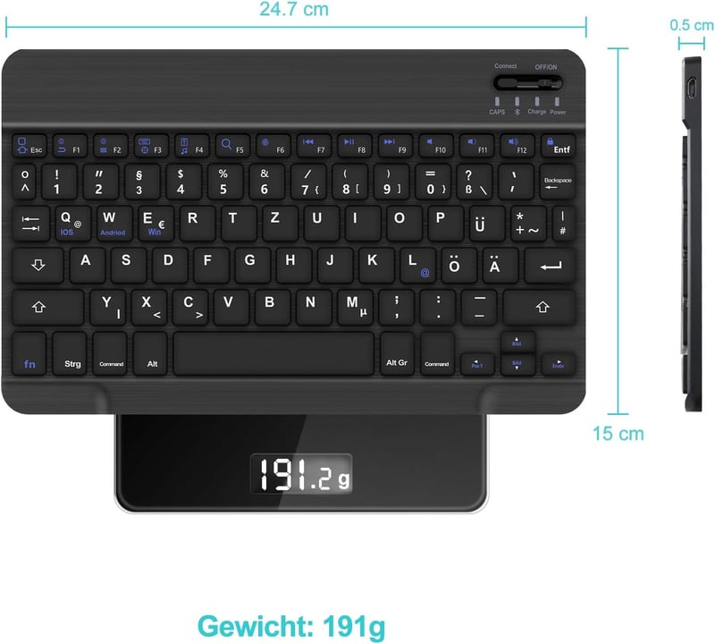 D DINGRICH Vezeték nélküli világító billentyűzet iPad 10/Air 5/Pro 11 12.9 Galaxy Tab A8 S7 FE S6 Lite QWERTZ fekete