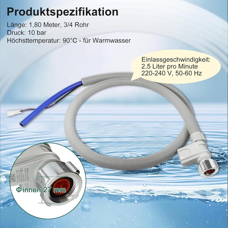 D.I.Accessa Aquastop Mosogatógép Tömlő 1,8m - Víztömlő Aquastop Védelemmel Mosogatógéphez DD81-01211A Szürke