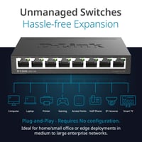 8-portový gigabitový prepínač D-Link DGS-108 Layer 2 – prenos dát 2000 Mbit/s, bez ventilátora, kovové vyhotovenie, čierny 3