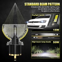 D-Lumina H15 LED Fényszóró Izzó 130W 26000LM 6500K - Canbus Hibamentes Autó Lámpa Szett Hűtőventilátorral, 2db 2