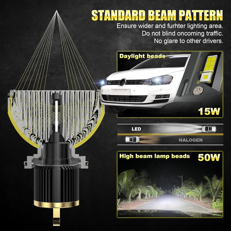 D-Lumina H15 LED Fényszóró Izzó 130W 26000LM 6500K - Canbus Hibamentes Autó Lámpa Szett Hűtőventilátorral, 2db