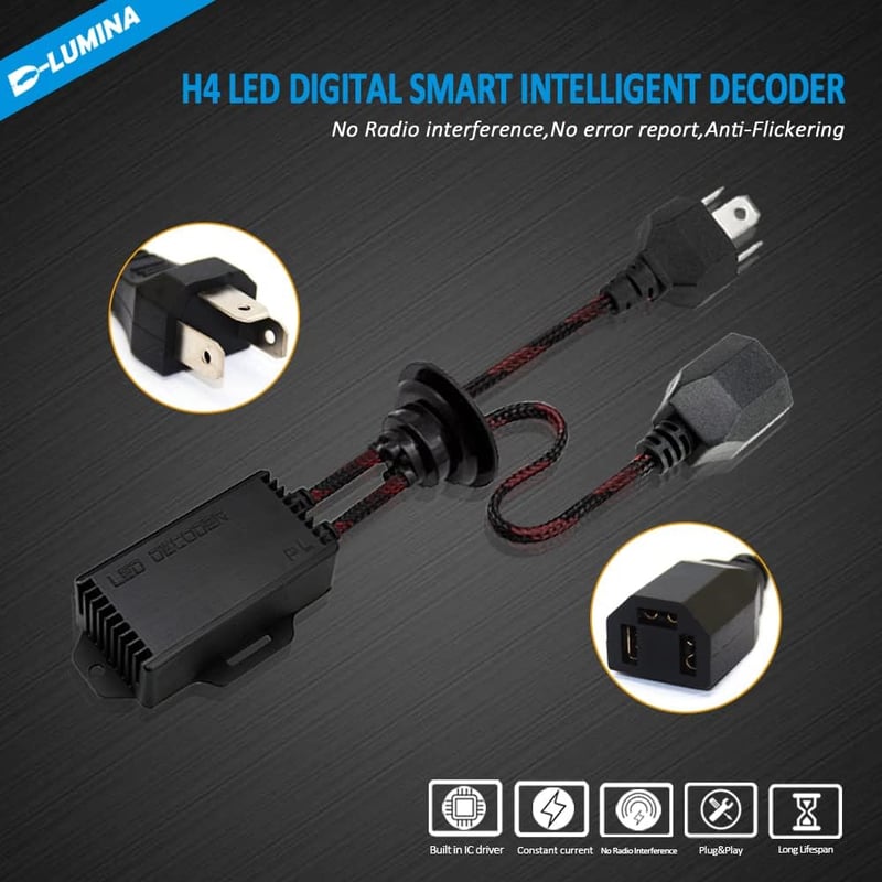 D-Lumina H4 LED Fényszóró Canbus Dekóder - Villogásgátló Kábelköteg, Hibaelhárító Adapter Készlet, 16V, 2 db
