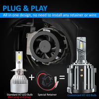 D-Lumina H7 LED fényszóró izzó Volkswagen, Mercedes modellekhez, autóspecifikus adapterekkel, 100W 10000LM 6000K fehér, 2db 3