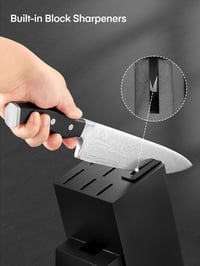 D.Perlla 7 részes konyhakés szett önélező fa késtartóval német rozsdamentes acél fekete ergonomikus markolattal triple szegecseléssel 3