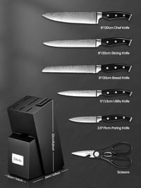 D.Perlla 7 részes konyhakés szett önélező fa késtartóval német rozsdamentes acél fekete ergonomikus markolattal triple szegecseléssel 2