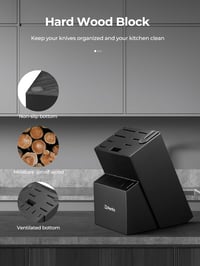 D.Perlla Önélező Késblokk Szett - 15 Részes Rozsdamentes Acél Konyhakés Készlet Ergonomikus Fogantyúval és Fa Tartóval, Fekete-Ezüst 6
