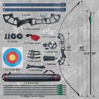 D&Q Íjászat Szett Felnőtteknek Recurve Íj Jobbkezes 30 lbs Kék 6 Karbon Nyíllal Teljes Felszerelés Vadászat Sportlövészet 2