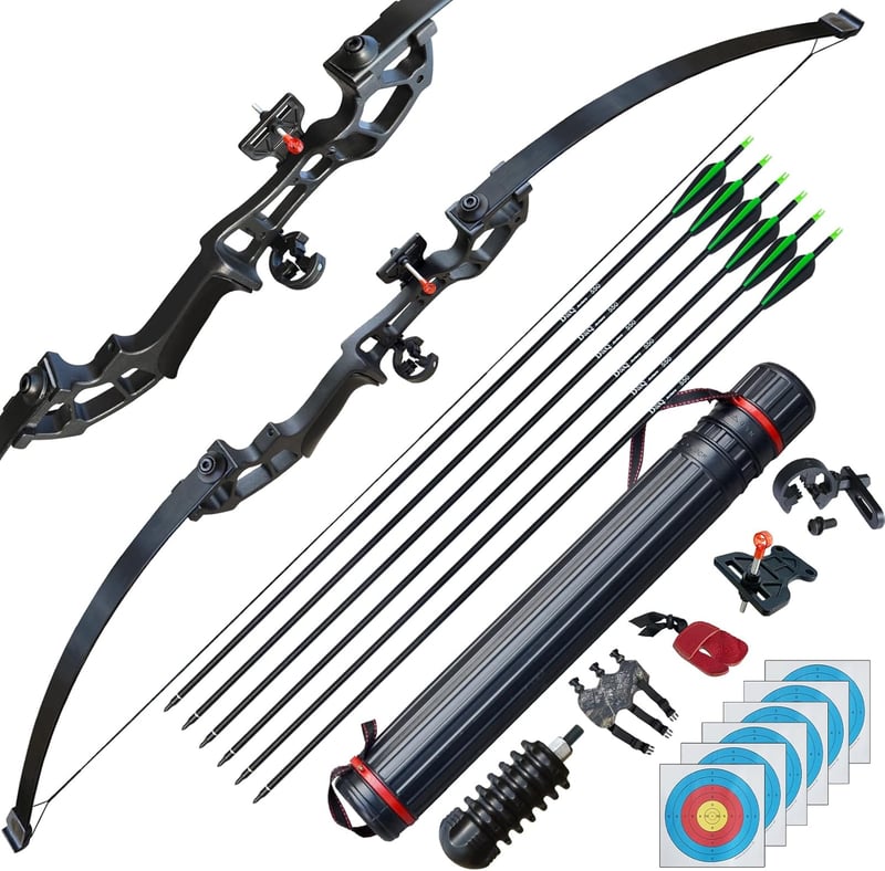 D&Q Íjászat Szett Felnőtteknek Recurve Íj Jobbkezes 30 lbs Kék 6 Karbon Nyíllal Teljes Felszerelés Vadászat Sportlövészet