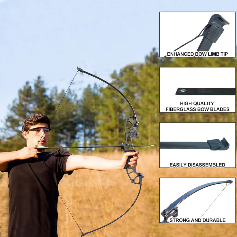 D&Q Íjászat Szett Felnőtteknek Recurve Íj Jobbkezes 30 lbs Kék 6 Karbon Nyíllal Teljes Felszerelés Vadászat Sportlövészet
