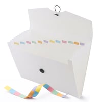 Dosar cu compartimente D.RECT A4 – organizator cu 12 compartimente și bandă elastică, alb, cu etichete colorate, material PP 1