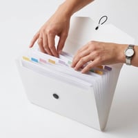 Dosar cu compartimente D.RECT A4 – organizator cu 12 compartimente și bandă elastică, alb, cu etichete colorate, material PP 4