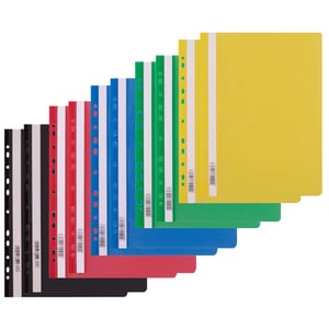 D.RECT Dosar cu șină A4, 10 bucăți (5 culori, 2 din fiecare) – Dosar din plastic PP cu șină metalică și perforație standard, copertă frontală transparentă