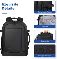 Lekespring 50L Repülős Hátizsák 17,3" Laptoptartóval és Rendszerezőkkel, Fekete 5