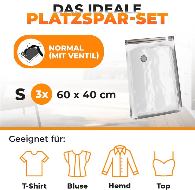 PACKDUDE Vákuumzsák Ruhákhoz 60x40 cm - 3 db Kis Méretű, Strapabíró Tároló Tasak Szeleppel, Utazáshoz és Helytakarékos Tároláshoz