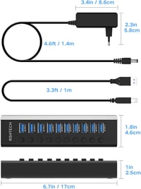 RSHTECH USB 3.0 Hub 10 Port Aktív Alumínium Elosztó 36W Tápegységgel 17
