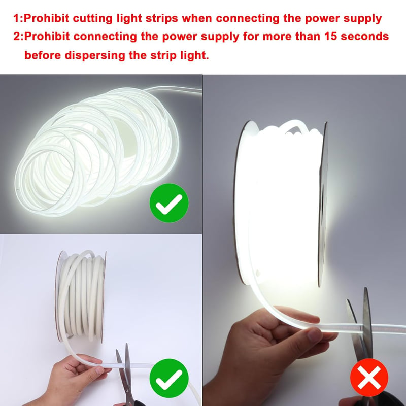 BENLUN 20m-es Vízálló COB LED Szalag, 6000K Hideg Fehér, IP65 Védelemmel, Flexibilis Vágható, 220V-os, Transzformátor Nélküli, Dugóval, Épít