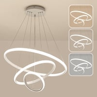 LXJCSM Modern LED Csillár 76W - 3 Gyűrűs Függőlámpa Távirányítóval, Állítható Magasság, Szabályozható 3000K-6000K, Nappali, Háló és Étkező V 1