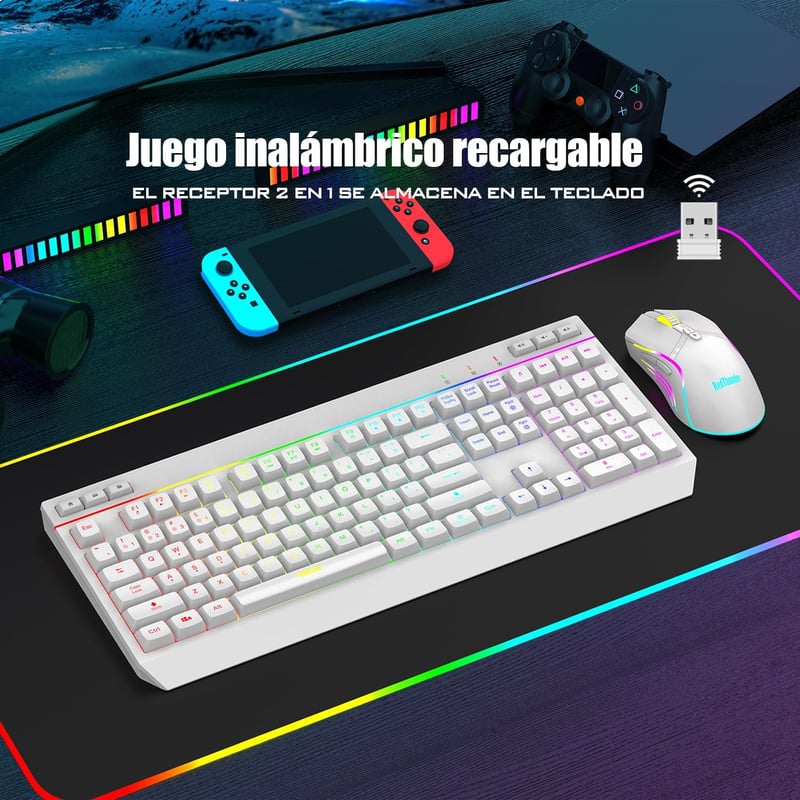 RedThunder K20 Vezeték Nélküli Billentyűzet és Egér Szett - Tölthető, RGB Háttérvilágítás, Multimédia Funkciógombok, 4800 DPI Egér, PC/Mac K