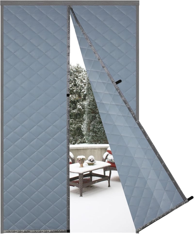 Risareyi Mágneses Hőszigetelő Ajtófüggöny, 140*200 cm, Szürke PU Bőr, Meleg és Hideg Elleni Védelem