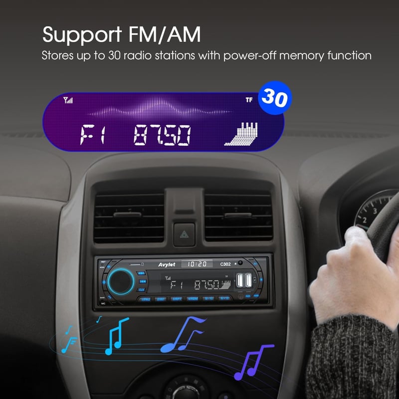 Avylet 1 DIN autórádió Bluetooth kihangosítóval, 7 színű FM/AM, 2 USB, AUX, SD