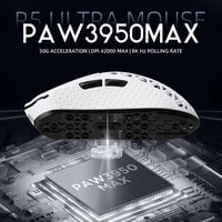 ATTACK SHARK R5 Ultra Szénszálas Gamer Egér, 39g Szuperkönnyű, 8000Hz Vezeték Nélküli, 42000 DPI, Bluetooth/2.4G/Vezetékes, Fehér 5
